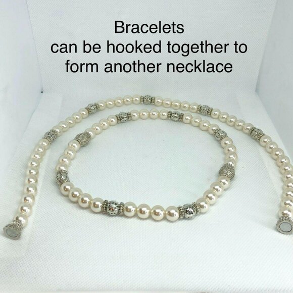 Premier Designs Audrey Elegant Pearl Necklace Bracelet Set Convertible Jewelry - Picture 3 of 12